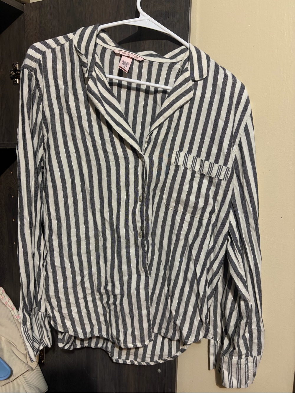 Victoria secret Black silver & White Stripe Button-Front Pajama Top